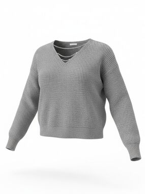 SHEIN Gray V-Neck Chunky Knit Pullover Sweater